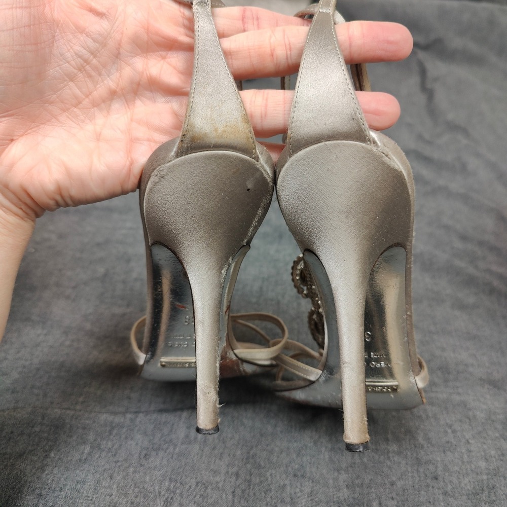 Dolce & Gabbana Sandals Womens 38 Champagne Satin Crystal T-Strap Heels Glam - Picture 5 of 9